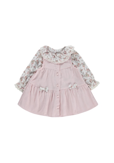 Civil Baby Çiçek Baskılı Düğmeli 6-18 Ay Elbise - Pudra