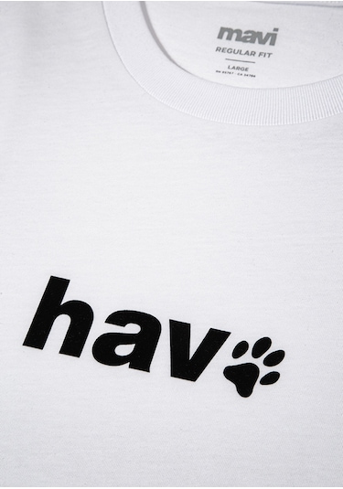 Mavi - Hav Baskılı Beyaz Tişört 0612759-620 Beyaz