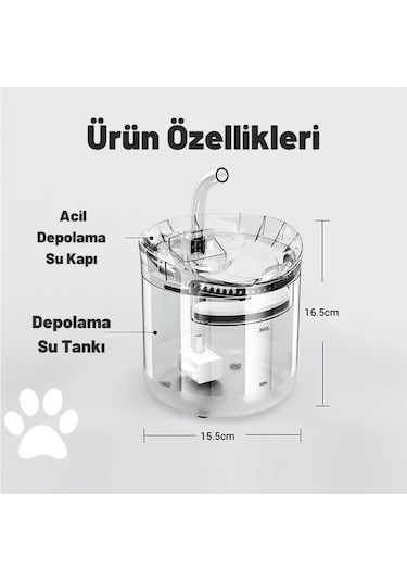 Dailylink Kedi Köpek için Sessiz Otomatik Su Pınarı 2 L