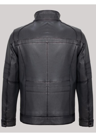 Hakiki Kuzu Derisi Fermuarlı Cep Detaylı Erkek Ceket Gri Gri