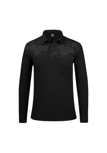 Çizgi Triko Erkek Uzun Kollu Desenli Gömlek Yaka Kol Manşetli Cepli Sweat 5026 Siyah Siyah