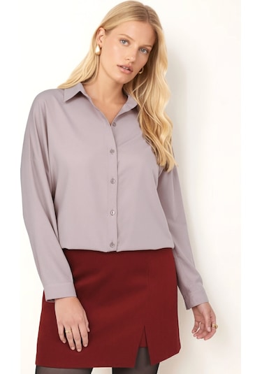 Armonika Kadın Bej Oversize Uzun Basic Gömlek Arm-22y001118