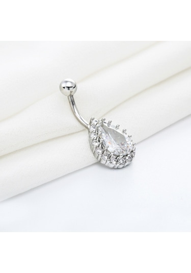 Chavin Beyaz Damla Taşlı Çelik Göbek Piercing Dt59By Beyaz