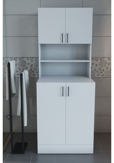 Makbulce Leylak Kapaklı Çamaşır Makinesi Dolabı Ve Çok Amaçlı Dolap Beyaz