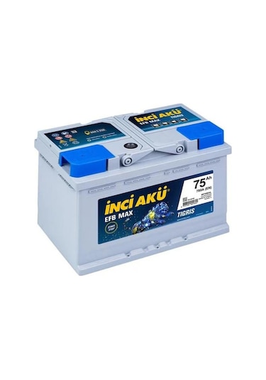 İnci 12 V 75 Ah Amper EFB Max Tigris 750 A EN Akü Start Stop Akü