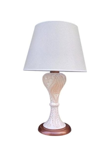 Gordion Abajur Bakır Kaplamalı Krem Çini Krem Şapka Beyaz