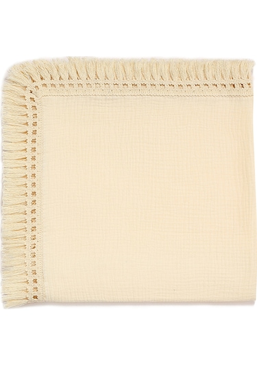 Neevoyu Bebek Muslin Battaniye, Yeni Doğan Sarma Örtüsü, Tassel Detaylı, 80x65cm, Bej Rengi, Nemli Ve Yumuşak Kumaş Bej