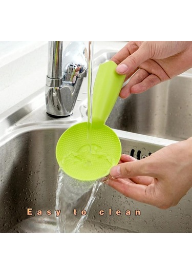 Yapışmaz Plastik Pirinç Kaşığı Sevimli Gülen Yüz Pirinç Spatulası Kepçe Pişirici Uzun Pişirme Pirinç Kaşığı Mutfak Gereci Sofra Takımı Aletleri Yeşil