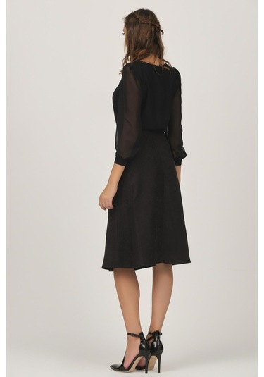 Shahiqa Kadın Önü Çıtçıtlı Suni Süet Etek