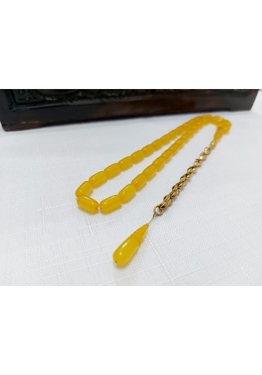 Sinan Songül Usta İmzalı Sarı Renk Sıkma Kehsibar Tesbih... Ölçü: