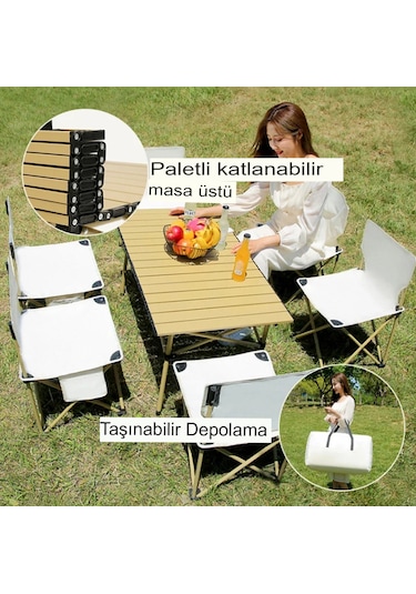 Reidan Büyük Boy Katlanır Çanta Tipi Balkon Bahçe Kamp Masası Piknik Seti  - Altın