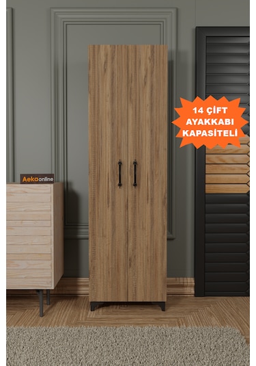 Ae-3085 Selen Atlantik Çam Ayakkabılık, 7 Raflı, Ayaklı, 2 Kapakl Atlantik Çam