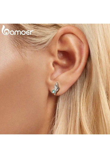 Bamoer 925 Ayar Gümüş Kabuklu Saplama Küpe Kakma Yeşil Zirkonya Hipoalerjenik Küpe Kadınlar İçin Okyanus Serisi Takı