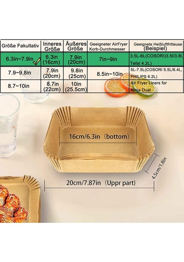 Yaozixa Hava Fritözü, Fırın Ve Izgaralar İçin 100 Adet Anti Yapışkan, Su Ve Yağ Geçirmez Kağıt Kare Boyutlu Pişirme Kağıdı Ahşap