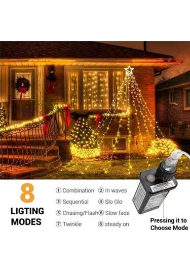 Yıldız Sarı Tepe Güneş Enerjili Solar Led Işık Yılbaşı Led Işık Sarı