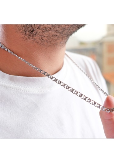 Ferizz 316l Çelik Figaro Unisex Zincir Kolye 60 Cm Zn-284 Beyaz - Sarı