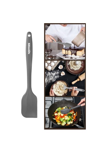 Silicolife Büyük Spatula, Isıya Dayanıklı Yanmaz Yapışmaz Tek Parça Silikon Spatula 26cm Antrasit Antrasit