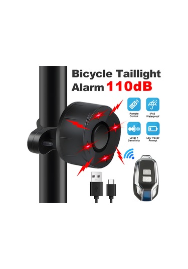 Kosona Siyah Bisiklet Arka Lambası: Usb Şarjlı, 110db Antifantezi Alarm, Çoklu Işık Modu, 2 Kumanda 700mah Li-pil