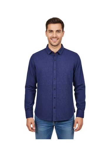 Raymons Erkek Spor Silim Fit Dokuma Gömlek Bgl-st04946 Indigo