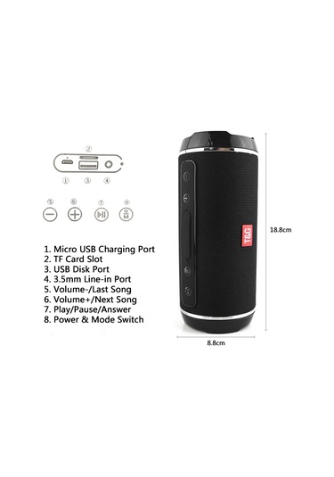 Springsun T&g 116 Taşınabilir Kablosuz Bluetooth Hoparlör 10w Stereo Subwoofer Açık Hava Sıçrama Geç
