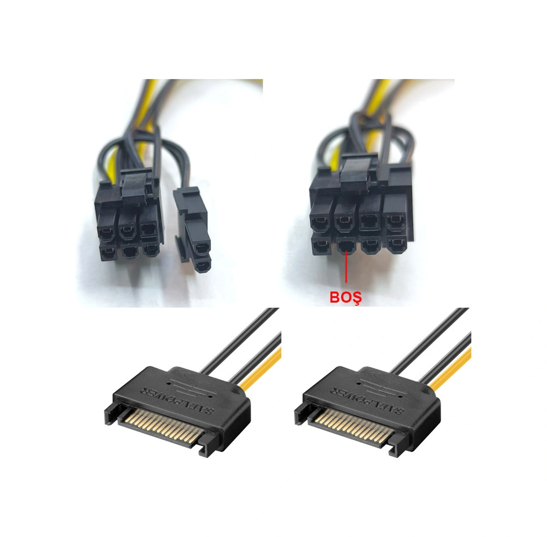 2x15 Pin Sata To 8pin 6+2 Pcı E Ekran Kartı Power Kablo 30cm