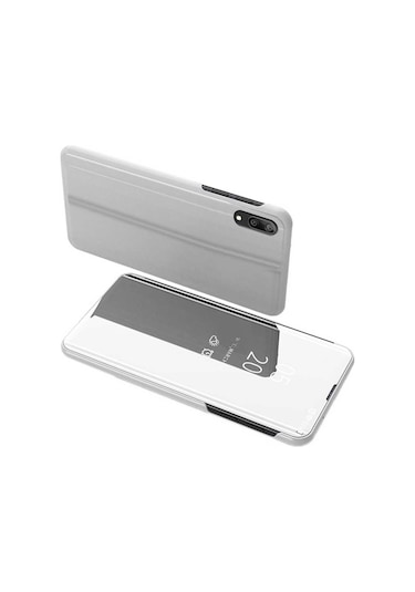 Huawei Y7 Prime 2019 Uyumlu Aynalı Kapaklı Lüx Kılıf Gümüş