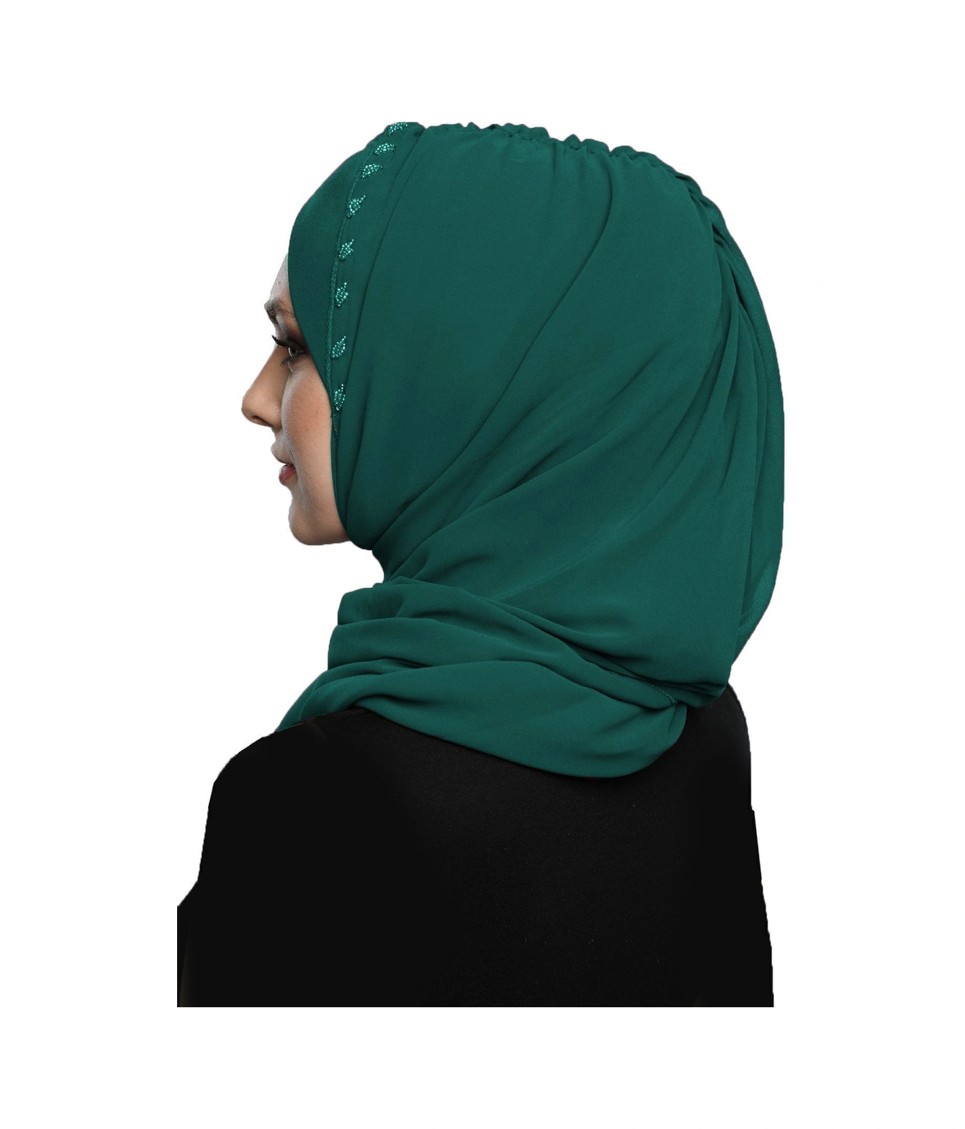 Şallı Takmatik Taşlı Yeşil Hazır Türban Tesettür Bone Namaz Örtüsü Hürrem