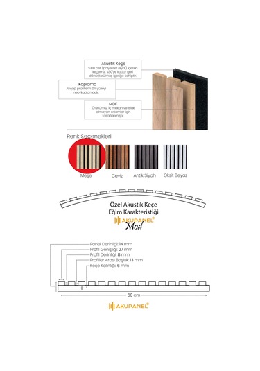 Akupanel Mod14 60x245 Cm Meşe Renk Akustik Ahşap Duvar Paneli Meşe
