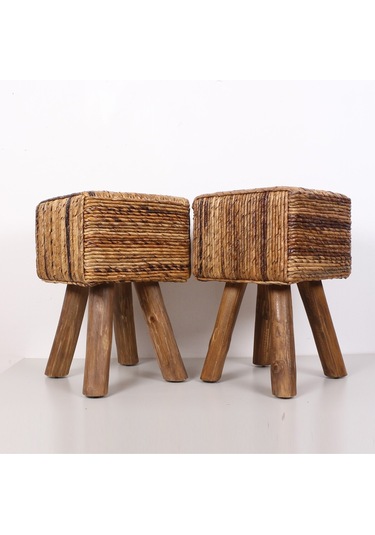 Abaka Kare Puf & Stools-doğal Teak Gövde 33x44x50 Cm Bej