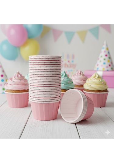 Karton Pembe Cupcake Kapsülü 50'li - Kek Ve Cupcake Sunum Kapsülü Diğer