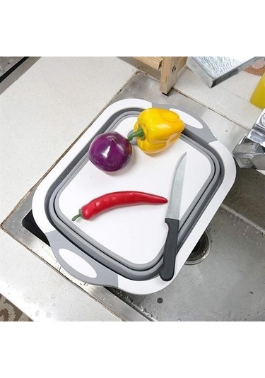 Katlanabilir Süzgeçli Kesme Tahtası Ve Badya -m11 Gri