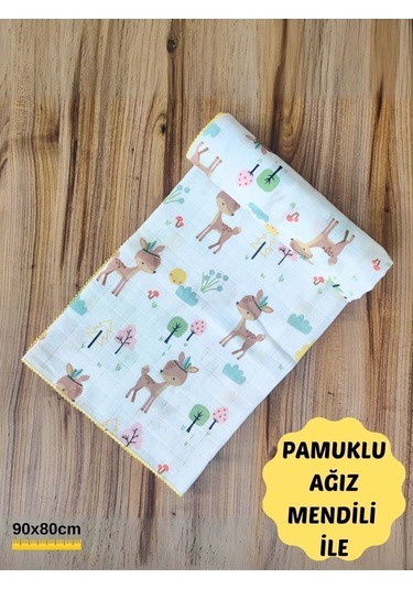 Desenli Müslin Kız Erkek Bebek Battaniyesi Oeko-texli %100 Pamuklu D Puset Örtüsü Yenidoğan 90x80cm Sarı