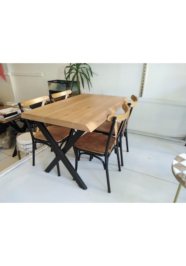Bintaşmobilya 4 Kişilik Kütük Masa Tonet Sandalye Takımı 120X80.Cm