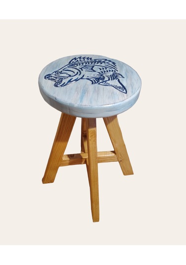 Sea Stool Deniz Temalı Tamamı El Yapımı Ahşap Tabure