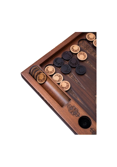 4 Numara Ay Desenli Ahşap Tavla Pulu Takımı