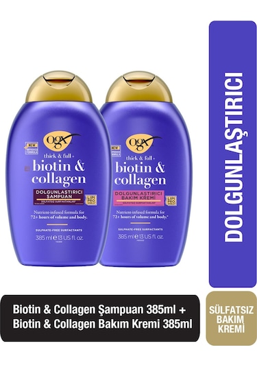 OGX Dolgunlaştırıcı Biotin&Kolajen Şampuan 385ml+OGX Dolgunlaştırıcı Biotin&Kolajen Bakım Kremi 385ml