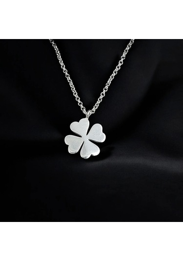 925 Ayar Gümüş Yonca Model Unisex Kolye Gümüş