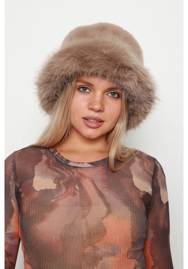 Kadın Peluş Bucket Kalpak Şapka 1143 Rkş-14 Vizon Vizon