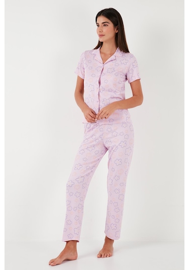 Lela Regular Fit Gömlek Yaka Kısa Kollu Bayan Pijama Takımı 65780124 Pembe
