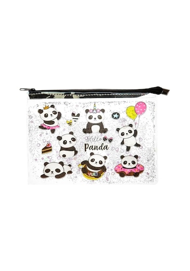 Vuki Siyah Panda Sulu Fermuarlı Şeffaf Dosya Vk-0073