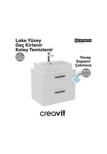 D10 Next Lavabo Dolabı İki Çekmeceli 65 Cm Beyaz Lake Kapak Beyaz