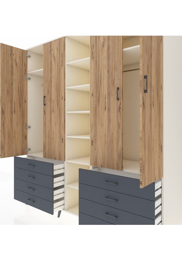 Kronos Dolap 10 Raflı 8 Çekmeceli 2 Askılı 220x59x243 Aytaşı-çam/antrasit Atlas Çam/antrasıt