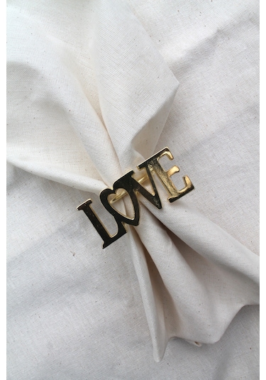 6 Adet Dekoratif Gold Love Peçete Halkası - Napkin Ring