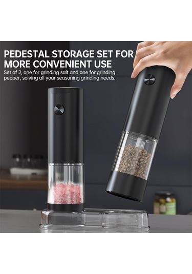 Leezsing Elektrikli Saklama Tabanlı Tuz Ve Karabiber Öğütme Seti Akülü 5 Kademeli Ayarlanabilir Karabiber Öğütücü