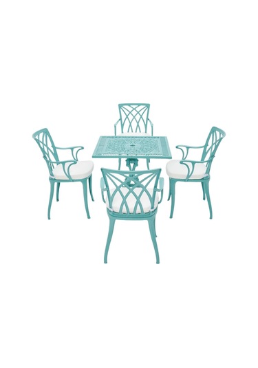 Line Turkuaz Kare Masa Takımı Rehome Bahçe Döküm Mobilya Turkuaz