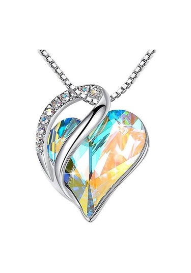 Monemel Kristal Taşlı Mini Beyaz Kalp Kolye Altın Kaplama N02414b Gümüş