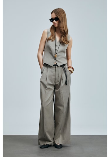 Lufian Asıa Kadın Lyocell Karışımlı Keten Pantolon Vizon Vizon 121190020100430 Vizon