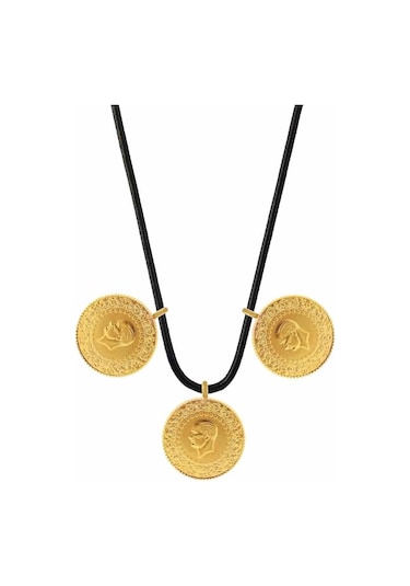 Agakulche 22 Ayar 3 Tam Altın Siyah İpli Kolye