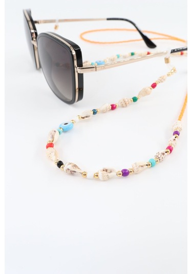 Tasarım Nazar Boncuklu Deniz Kabuklu Gözlük Zinciri. Gözlük İpi. Gözlük İpi Askısı. Gözlük Zinciri. Çok Renkli