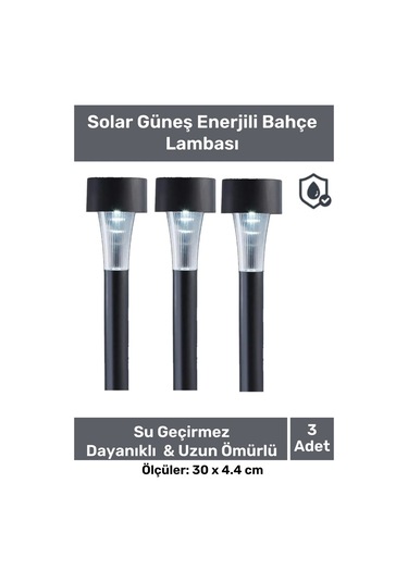 Kablosuz Su Geçirmez Dayanıklı Şık Solar Güneş Enerjili Bahçe Lambası Plastik Saplama 30cm - 3 Adet